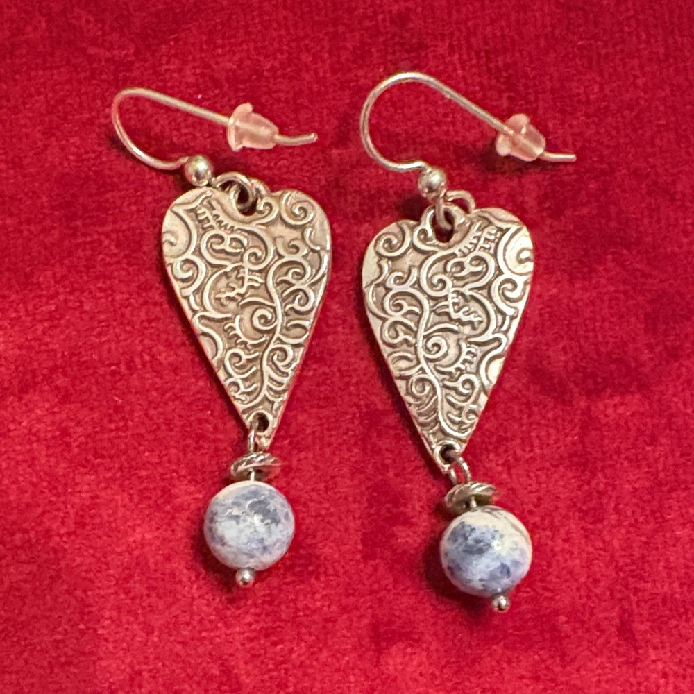 EUC Brighton Silver Heart Earrings with Blue Bead Accent Price now FIRM